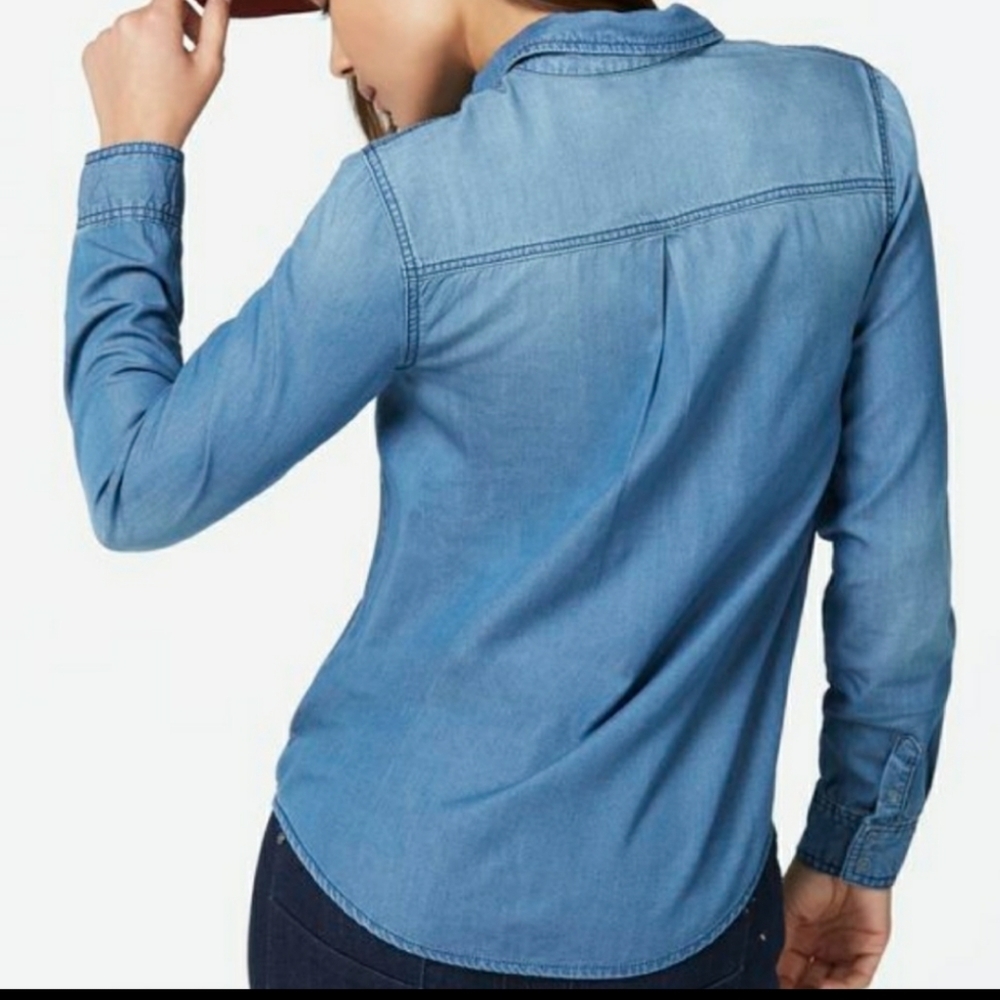 JUSTFAB Western Rodeo zipper chambray long sleeve button down Shirttail medium - Picture 2 of 8